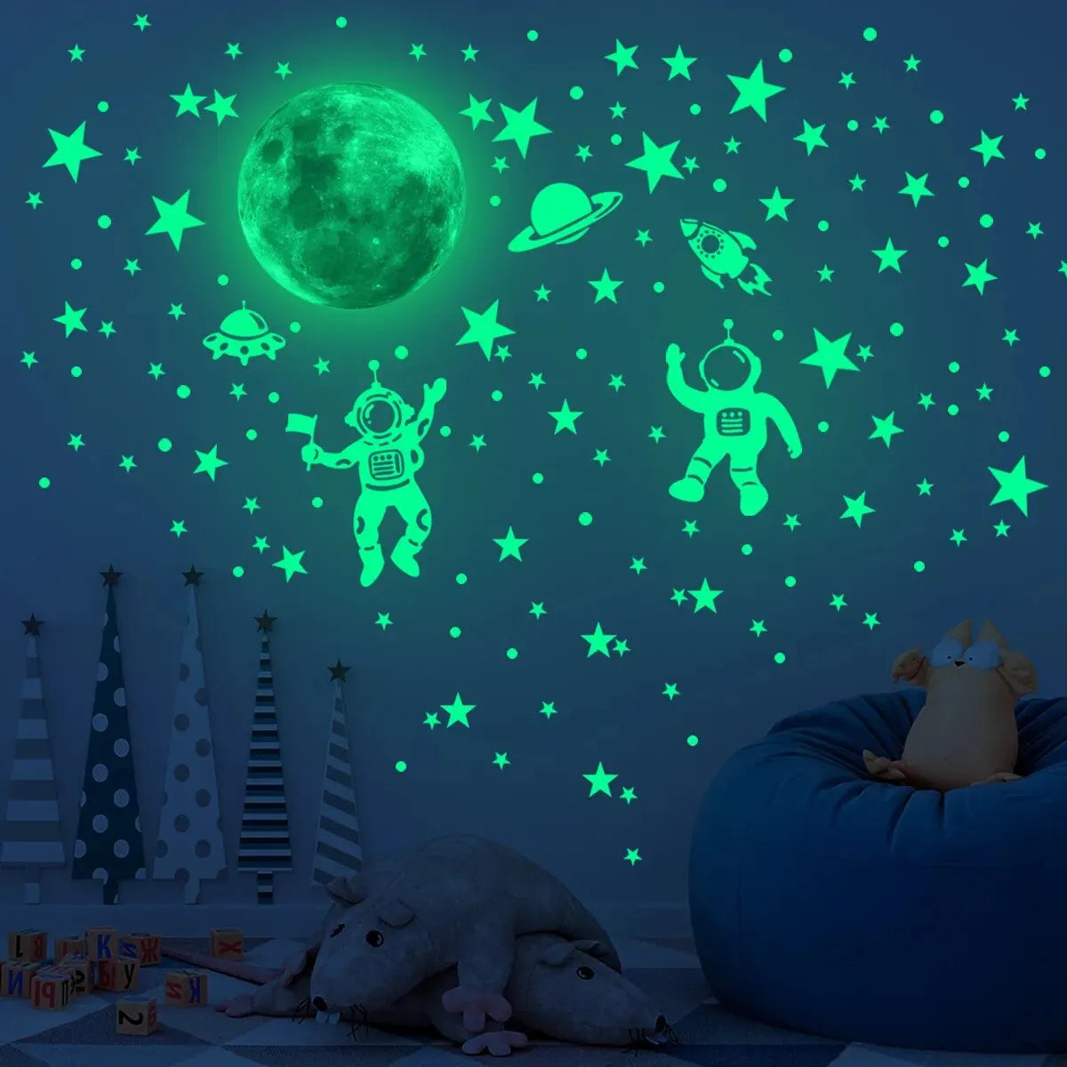 Luminous Moon & Stars Wall Stickers – Glow-in-the-Dark Noctilucent Decals for Kids Room Decor