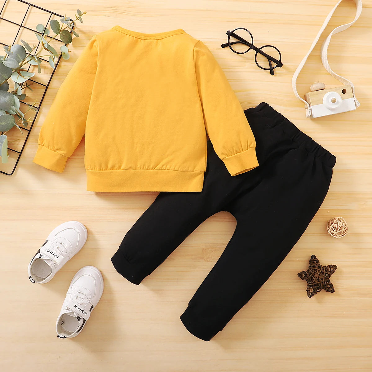 2PCS Baby Boy Letter Print Outfit – Long Sleeve Top and Pants Set for Spring Wear