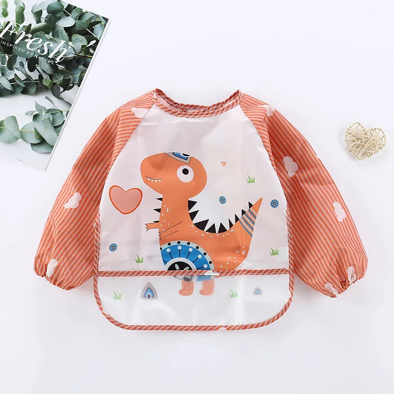 Waterproof Cartoon Baby Bib – Long Sleeve Feeding Apron with Pocket for 0–3Y