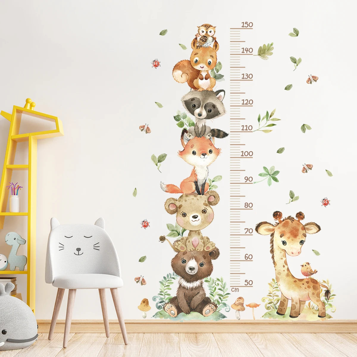 3PC Cartoon Animal Height Ruler Wall Stickers – Removable Waterproof PVC for Kids Room Décor