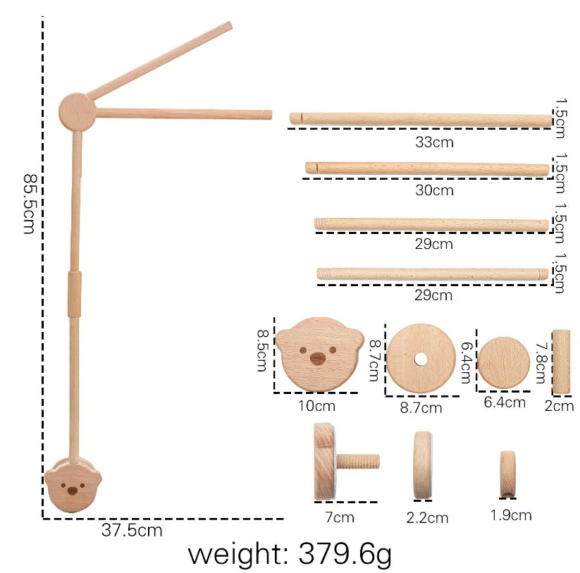 Baby Wooden Crib Mobile with Cartoon Rabbit Rattles | Bed Bell Toy & Arm Bracket for Newborns