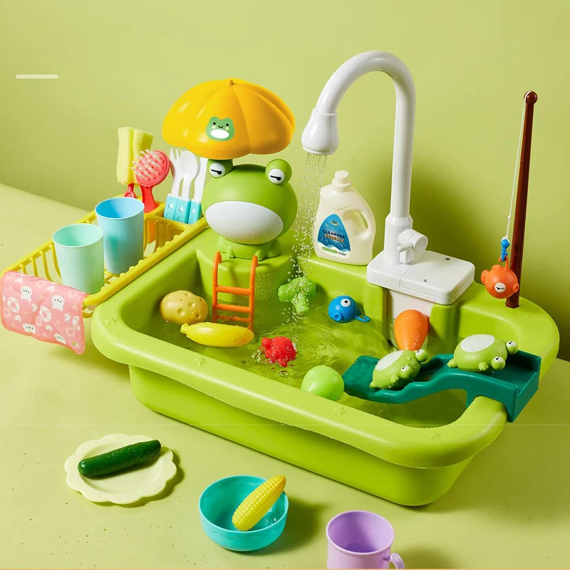 Kids Kitchen Sink Toy with Running Water – Pretend Play Dishwasher Set
