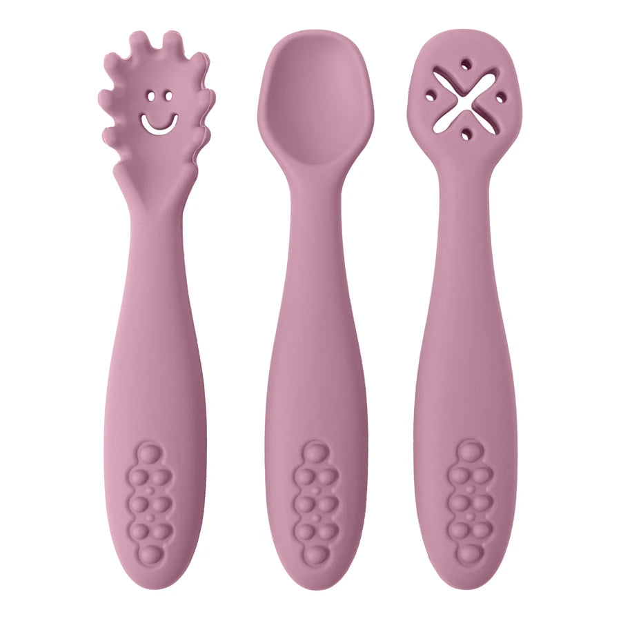 3PCS Silicone Baby Feeding Spoons – Toddler Weaning Utensils Set for Self-Feeding