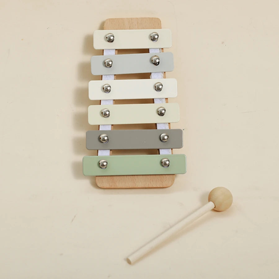 Montessori Musical Instruments Toy Set – Wooden Rattle, Drum, and Xylophone for Babies and Toddlers