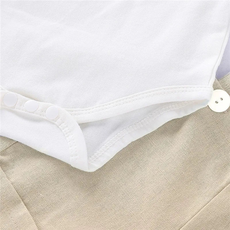 Baby Boy Summer Gentleman Outfit – Bowtie Romper & Suspender Pants Set (0–24M)