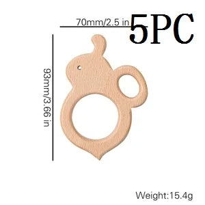 Model PMZ0044 – 5PCS Wooden Baby Teether Set | Beech Rodent & Animal Pendants for DIY Gifts