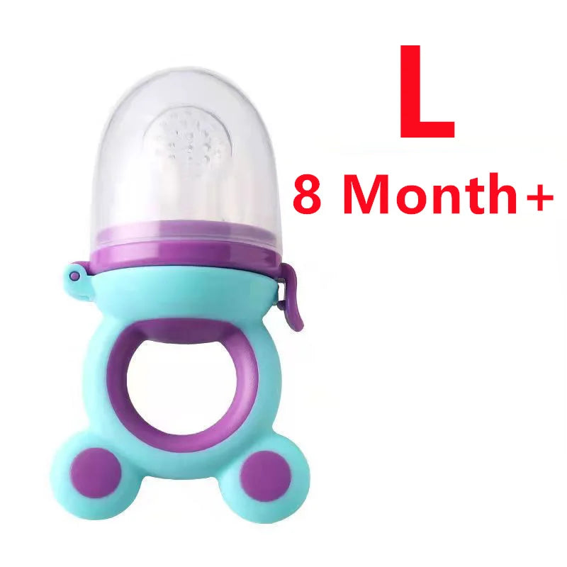 Silicone Baby Teether & Fruit Food Feeder – BPA Free Nibbler Pacifier with Handle Clip