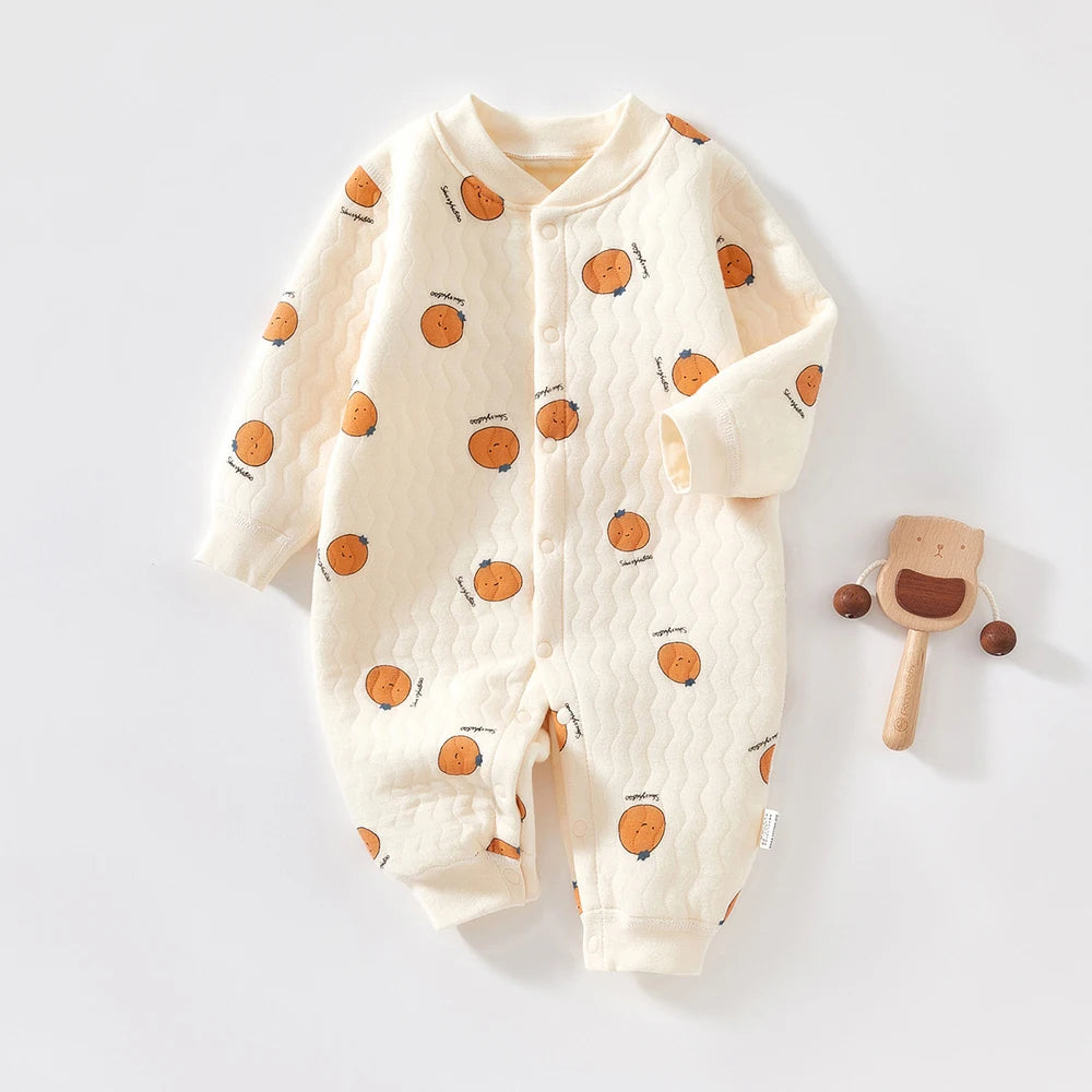 3-Layer Cotton Baby Romper – Cartoon Bear & Bunny Jumpsuit for Autumn/Winter