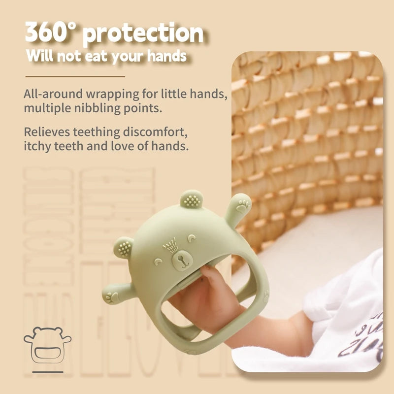 Baby Teether Glove Cartoon Bear | BPA-Free Silicone Molar Mitt for Teething Relief