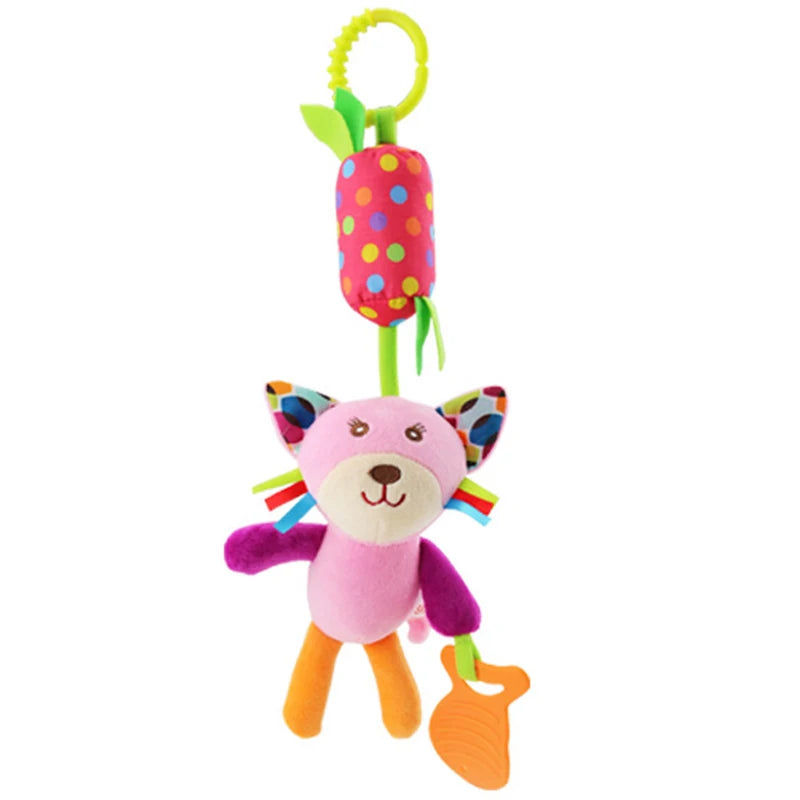 Hanging Sensory Rattle Toy – Plush Animal Teether for Cribs, Strollers & Car Seats