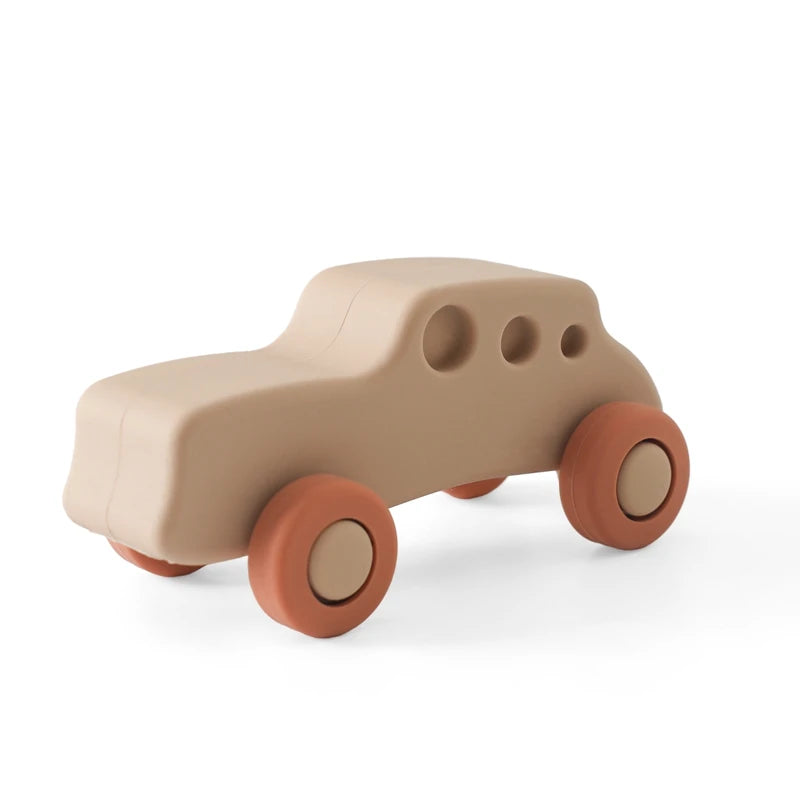 Montessori Silicone & Wooden Car Teether – BPA Free Baby Toy for Teething and Development