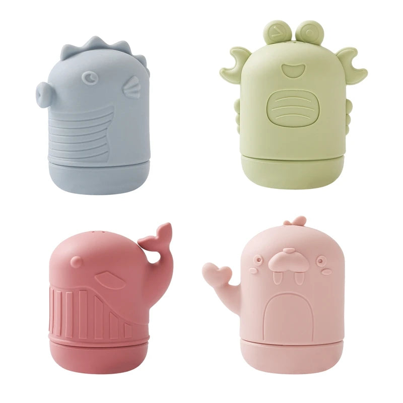 Silicone Baby Bath Toys – Cartoon Astronauts & Dinosaur Water Sprinkler