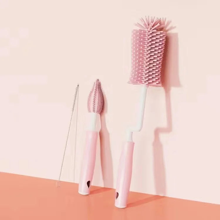 360° Silicone Bottle Cleaning Brush Set for Baby Bottles, Straws & Pacifiers – Eco-Friendly Tools