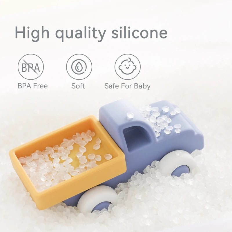 Montessori Silicone & Wooden Car Teether – BPA Free Baby Toy for Teething and Development