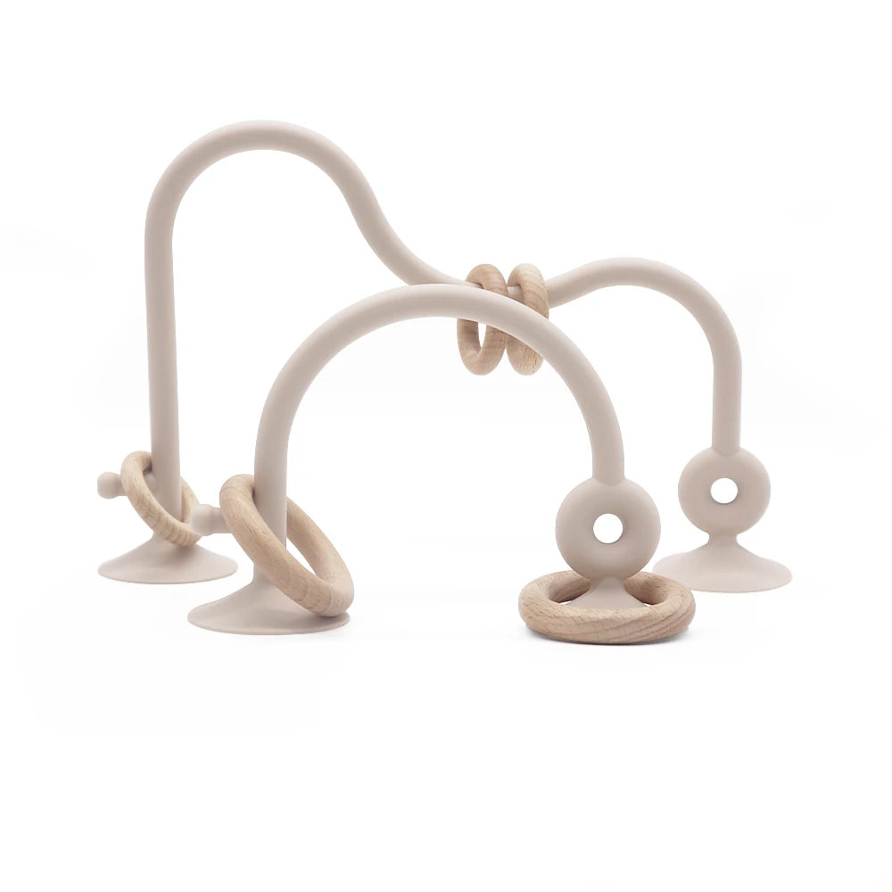 Soft Silicone & Wooden Ring Teether Toy for Babies – Safe Chewing & Newborn Photography Accessory