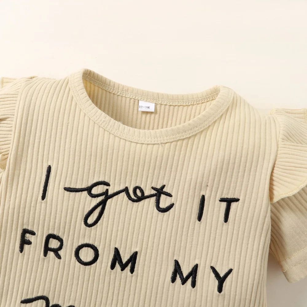 2PCS Summer Outfit for Toddler Girls – Letter Print Top and Checkered Shorts Set