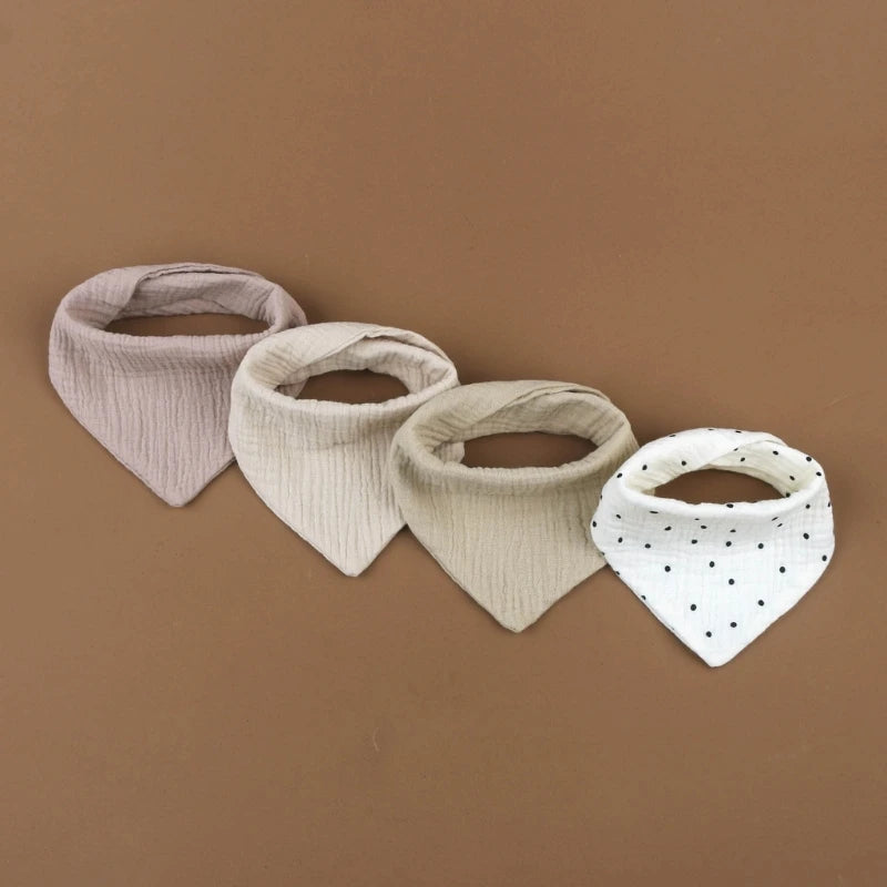 4PCS Soft Cotton Baby Bibs – Absorbent Muslin Snap Bib Set for Feeding, Drooling & Teething
