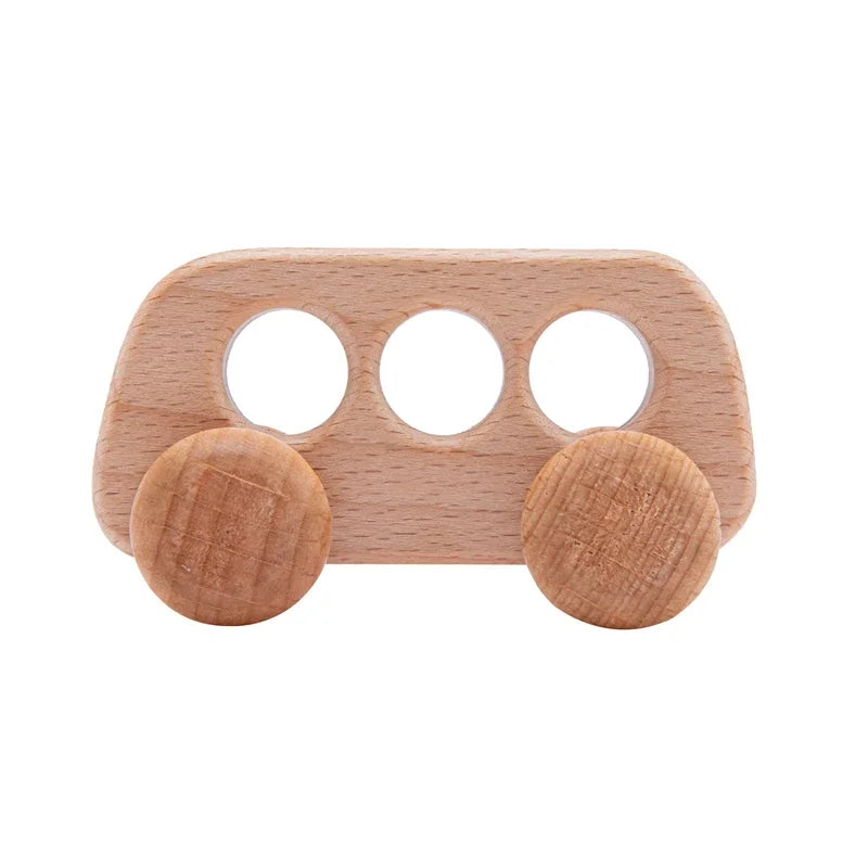 Montessori Silicone & Wooden Car Teether – BPA Free Baby Toy for Teething and Development
