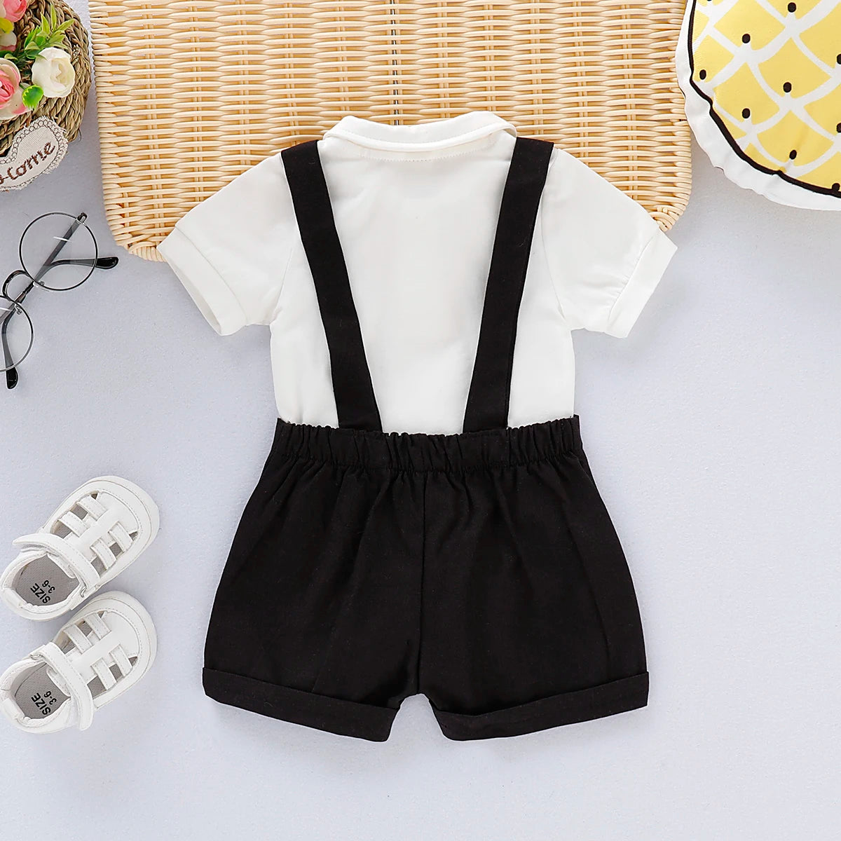 Mini Gentleman Baby Boy Outfit – Summer Formal Shirt & Shorts Set with Bowtie (0–1Y)