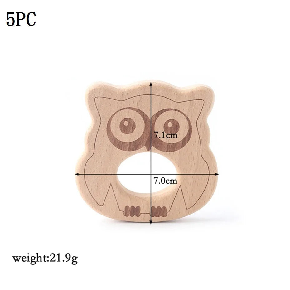 Model PMZ0044 – 5PCS Wooden Baby Teether Set | Beech Rodent & Animal Pendants for DIY Gifts